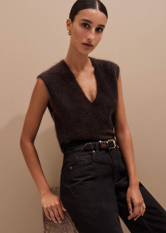 ME+EM Clothing Brown Brushed Cashmere V-Neck Sweater Vest