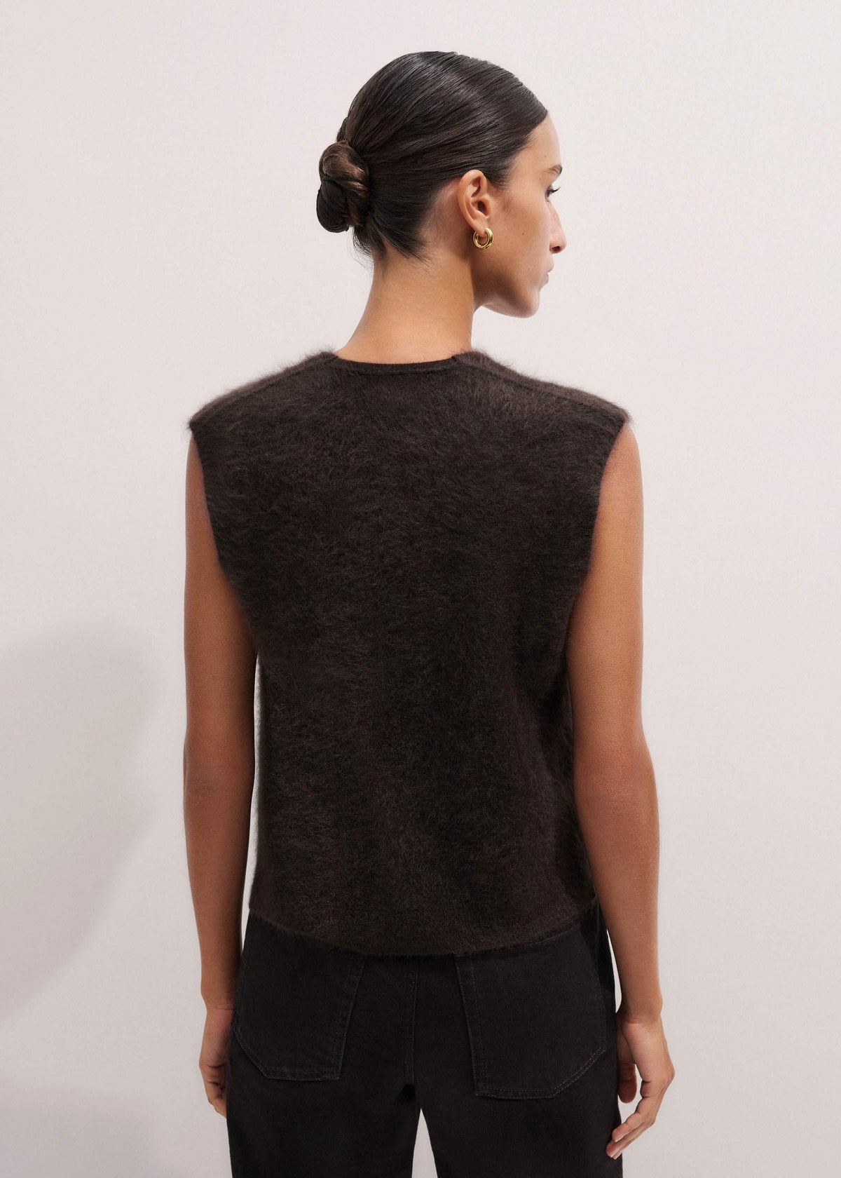 ME+EM Clothing Brown Brushed Cashmere V-Neck Sweater Vest