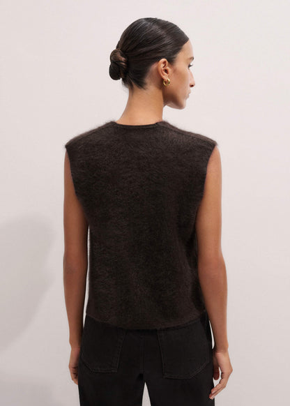 ME+EM Clothing Brown Brushed Cashmere V-Neck Sweater Vest