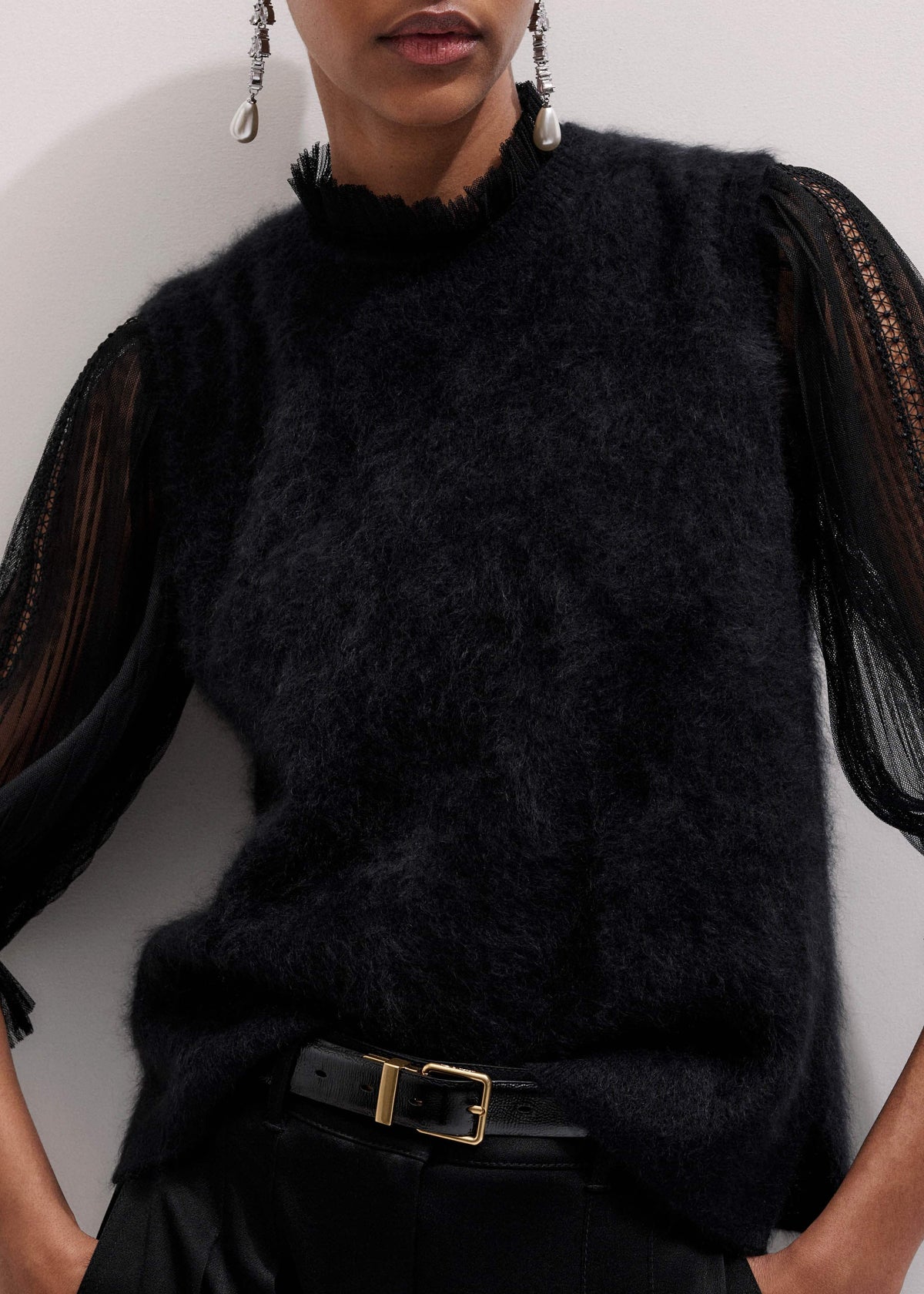 ME+EM Clothing Black Brushed Cashmere Straight Sweater Vest