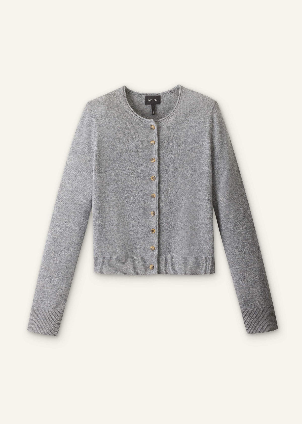 ME+EM Clothing Gray Cashmere Roll Trim Straight Cardigan