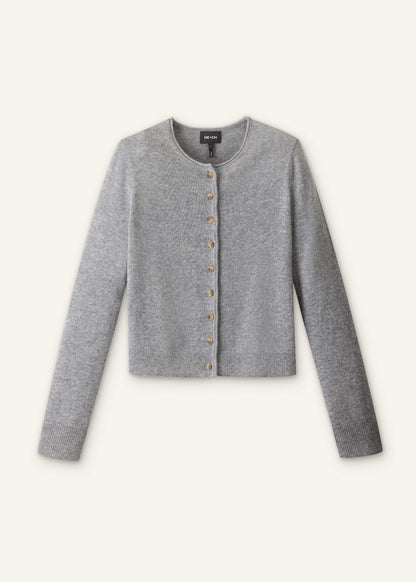 ME+EM Clothing Gray Cashmere Roll Trim Straight Cardigan