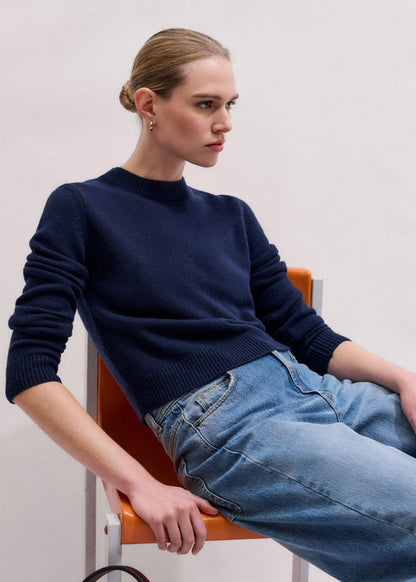 ME+EM Clothing Navy Cashmere Crew Neck Crop Sweater