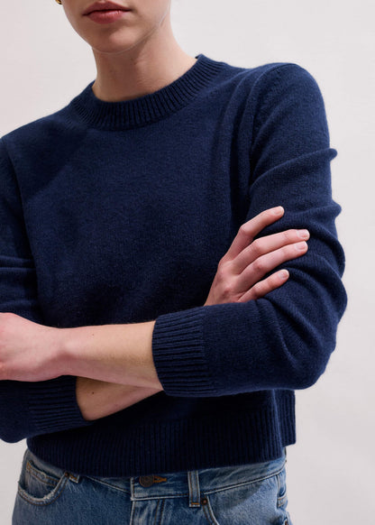 ME+EM Clothing Navy Cashmere Crew Neck Crop Sweater