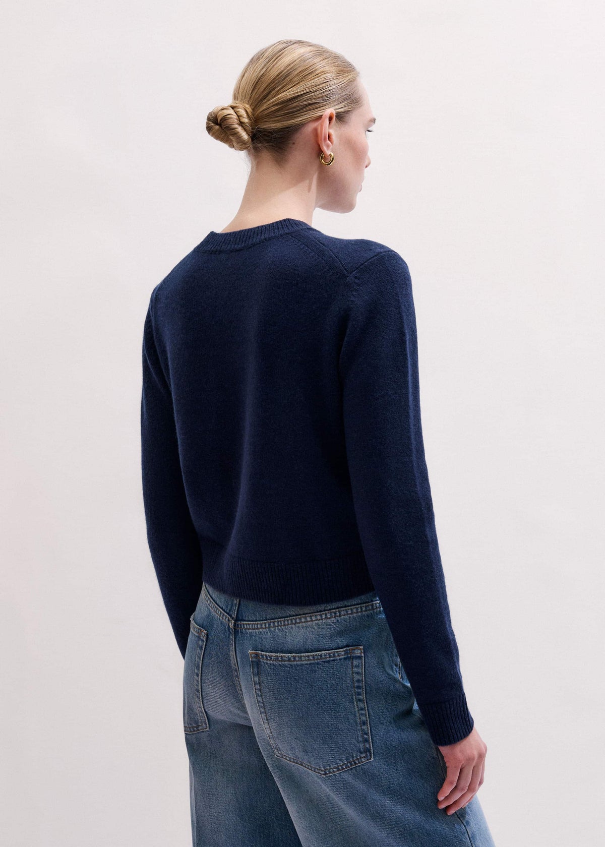 ME+EM Clothing Navy Cashmere Crew Neck Crop Sweater