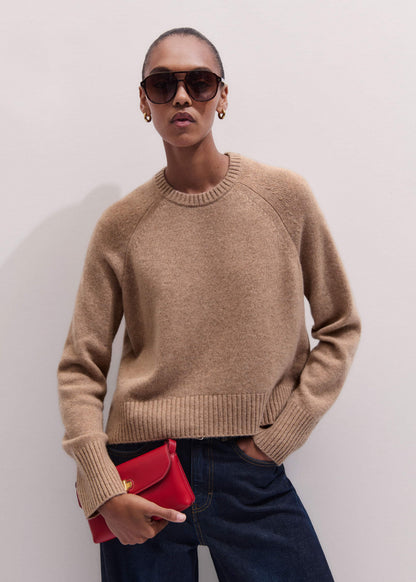 ME+EM Clothing Brown Cashmere Curved Hem Raglan Sweater + Snood