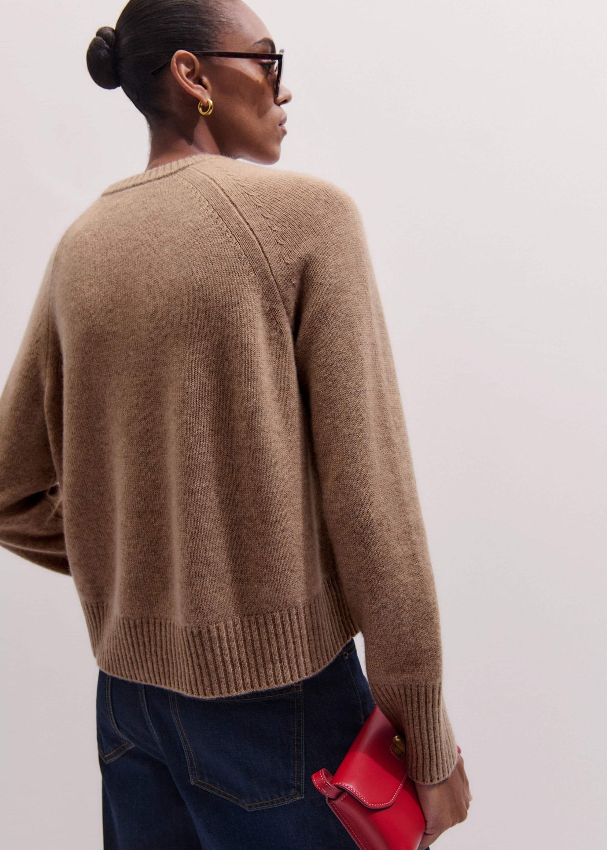 ME+EM Clothing Brown Cashmere Curved Hem Raglan Sweater + Snood