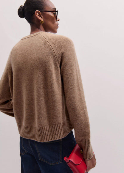 ME+EM Clothing Brown Cashmere Curved Hem Raglan Sweater + Snood