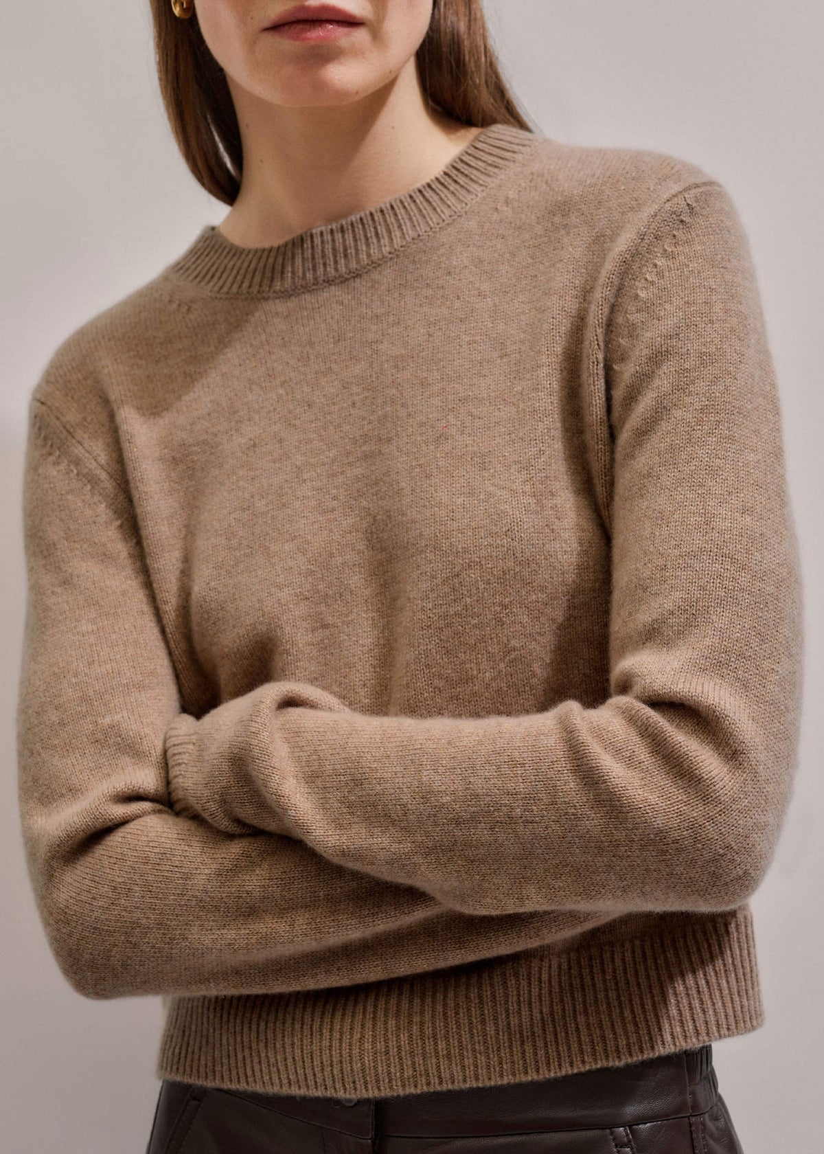 ME+EM Clothing Camel Brown Cashmere Relaxed Crop Sweater