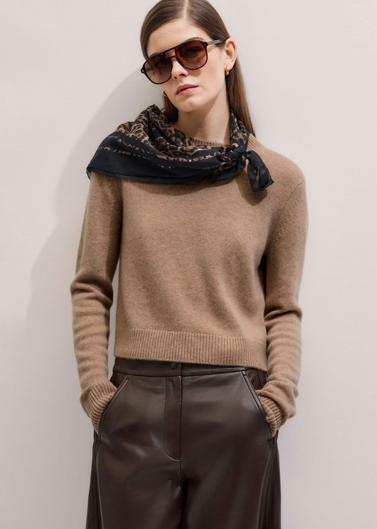 ME+EM Clothing Camel Brown Cashmere Relaxed Crop Sweater