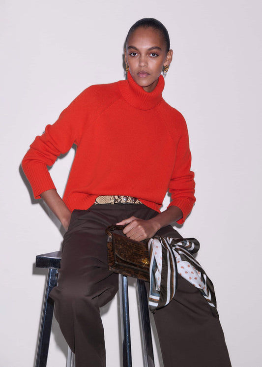 ME+EM Clothing Red Cashmere Curved Hem Raglan Sweater + Snood