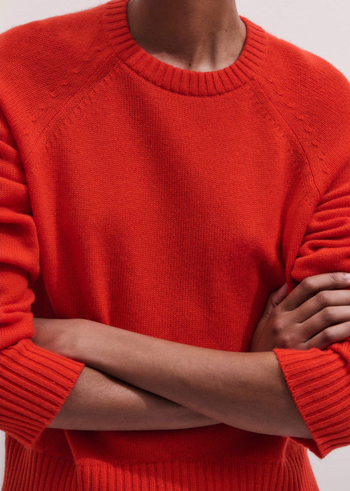 ME+EM Clothing Red Cashmere Curved Hem Raglan Sweater + Snood