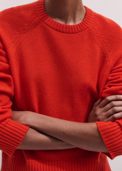 ME+EM Clothing Red Cashmere Curved Hem Raglan Sweater + Snood