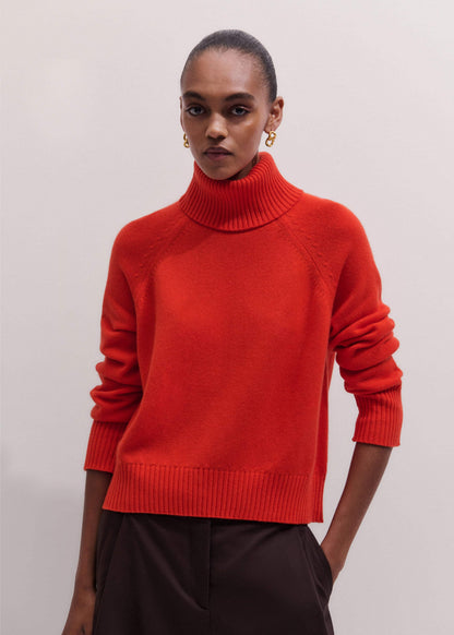 ME+EM Clothing Red Cashmere Curved Hem Raglan Sweater + Snood