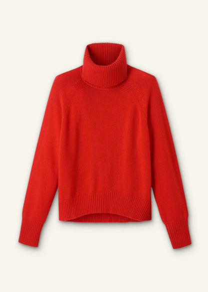 ME+EM Clothing Red Cashmere Curved Hem Raglan Sweater + Snood