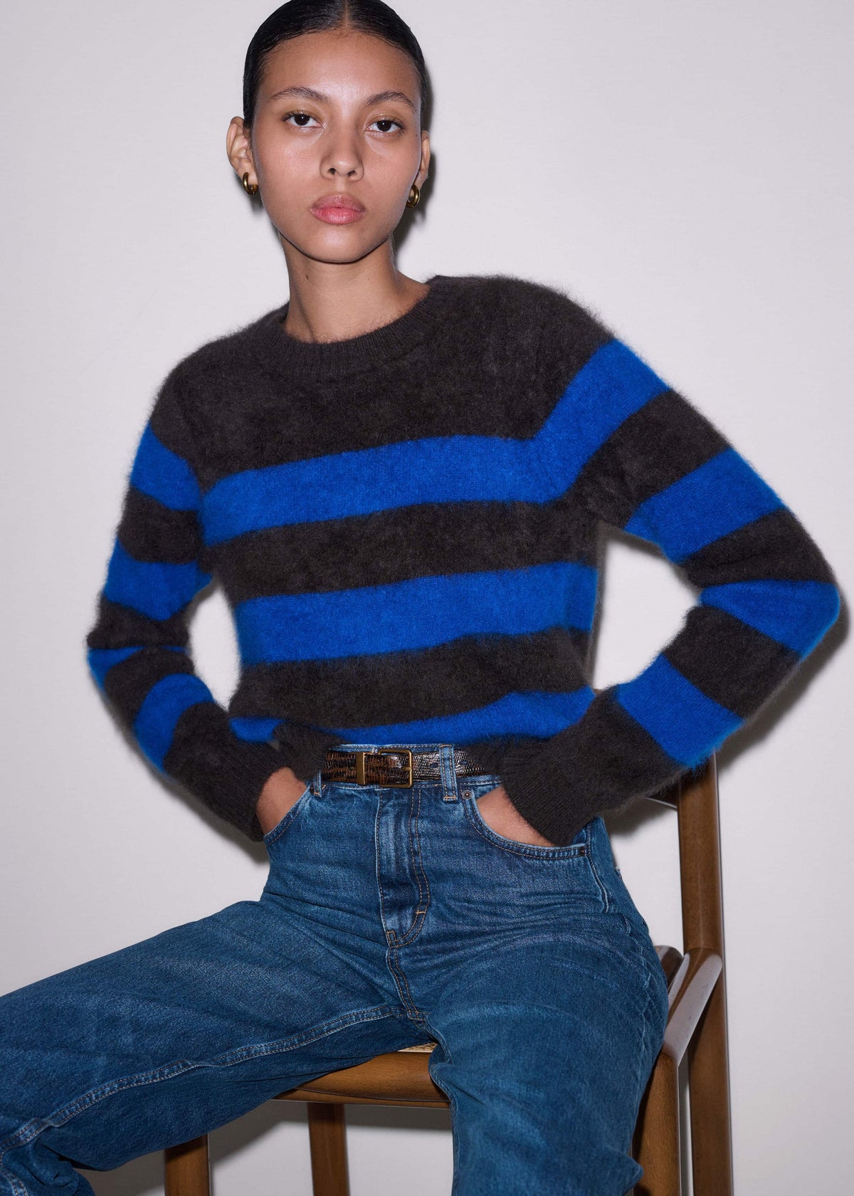 ME+EM Clothing Brown Brushed Cashmere Stripe Crop Jumper