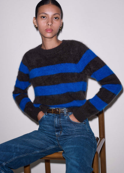 ME+EM Clothing Brown Brushed Cashmere Stripe Crop Jumper