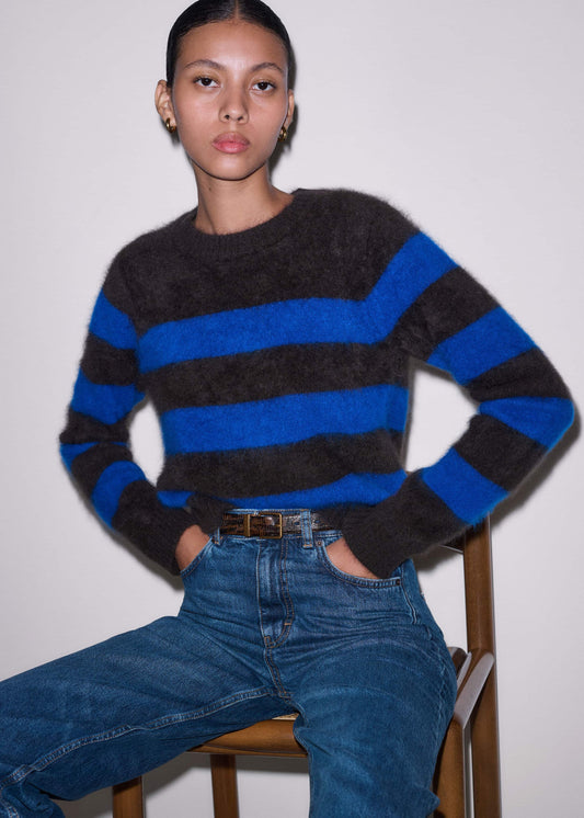 ME+EM Clothing Brown Brushed Cashmere Stripe Crop Jumper