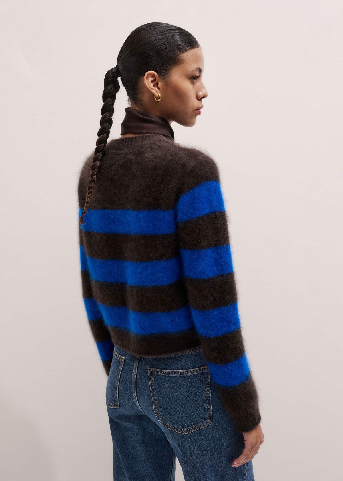 ME+EM Clothing Brown Brushed Cashmere Stripe Crop Jumper