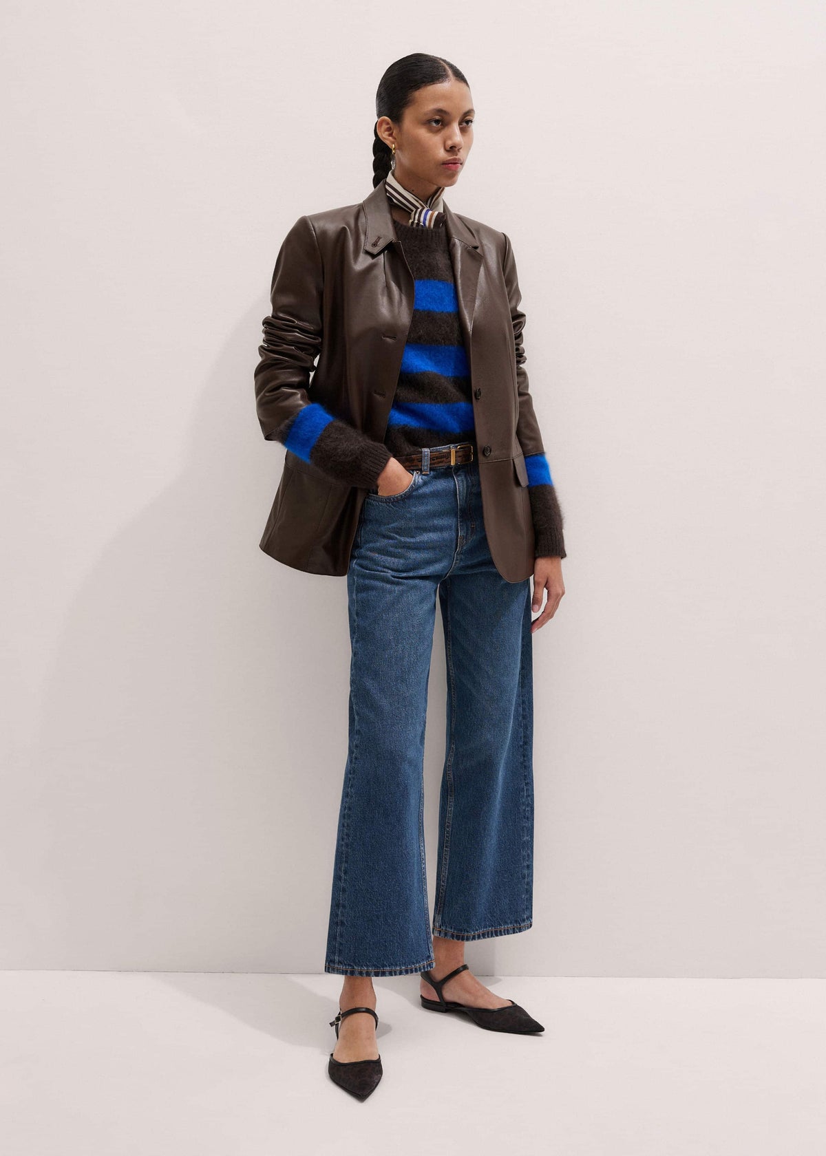 ME+EM Clothing Brown Brushed Cashmere Stripe Crop Jumper