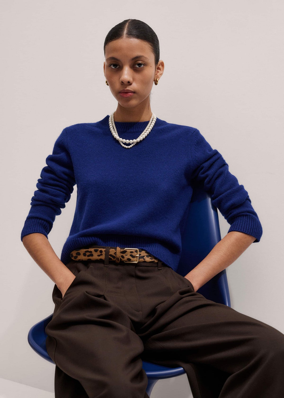 ME+EM Clothing Blue Cashmere Relaxed Crop Sweater