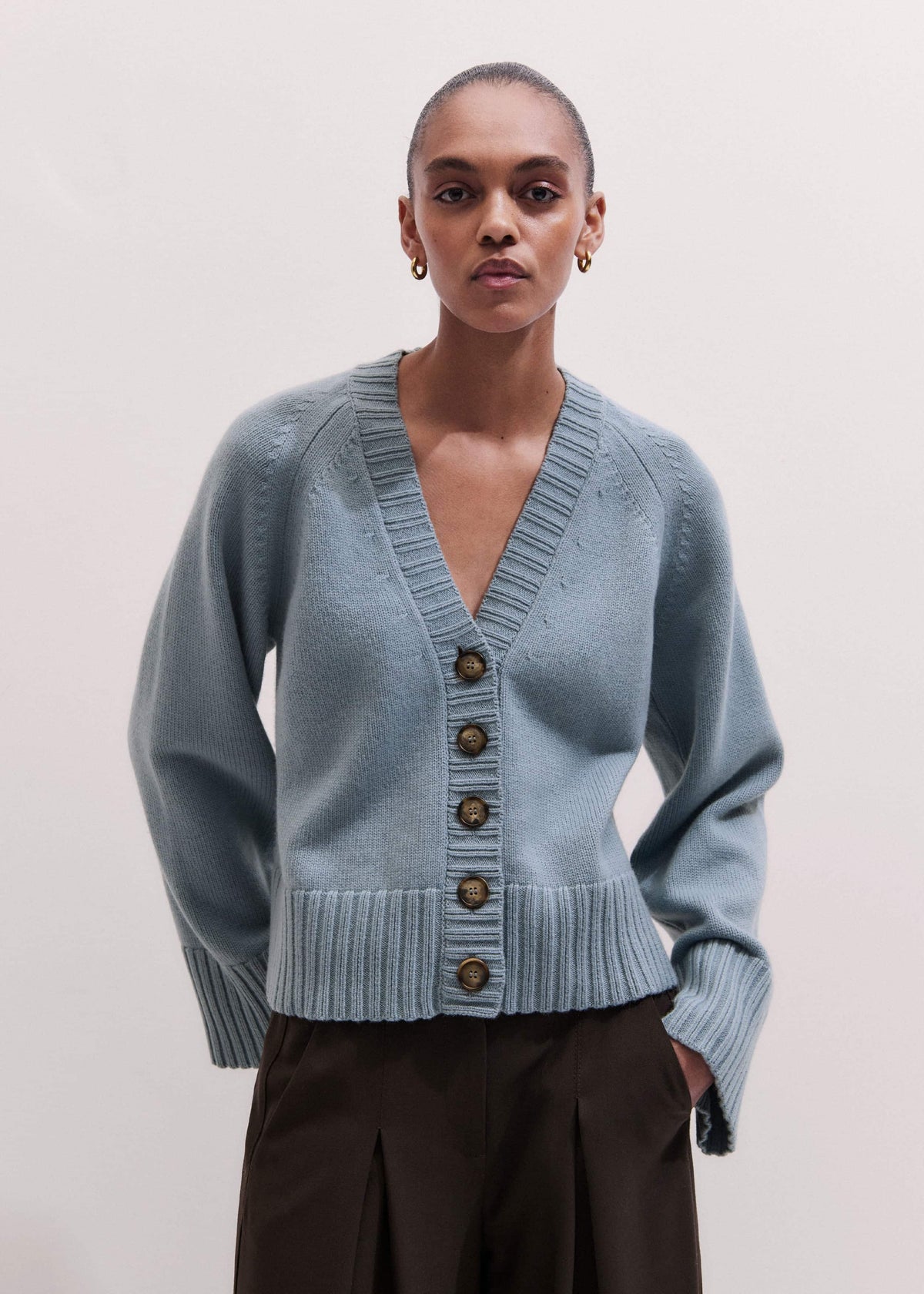 ME+EM Clothing Blue V-Neck Relaxed Raglan Cardigan