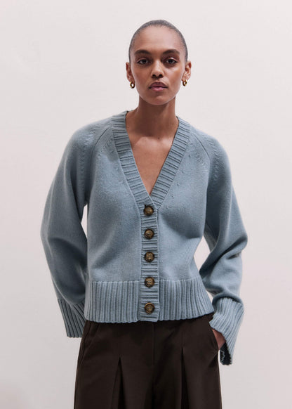 ME+EM Clothing Blue V-Neck Relaxed Raglan Cardigan