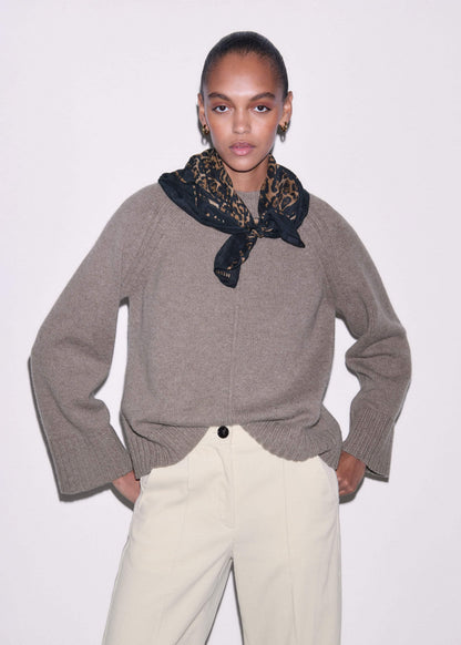 ME+EM Clothing Brown Exposed Seam Raglan Sweater + Snood