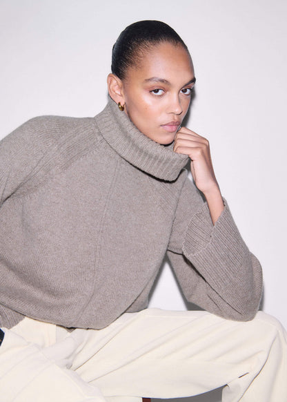 ME+EM Clothing Brown Exposed Seam Raglan Sweater + Snood