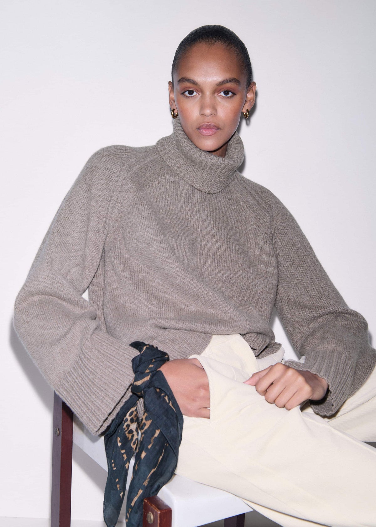 ME+EM Clothing Brown Exposed Seam Raglan Sweater + Snood