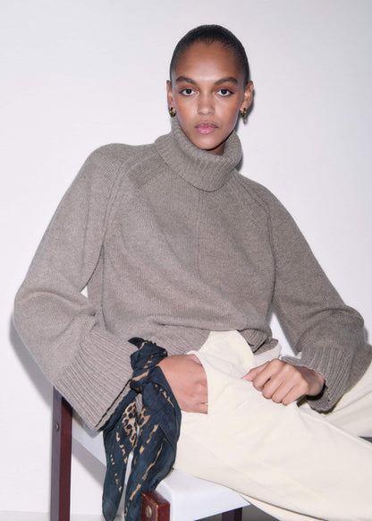 ME+EM Clothing Brown Exposed Seam Raglan Sweater + Snood
