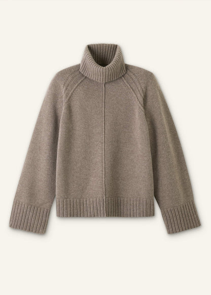 ME+EM Clothing Brown Exposed Seam Raglan Sweater + Snood