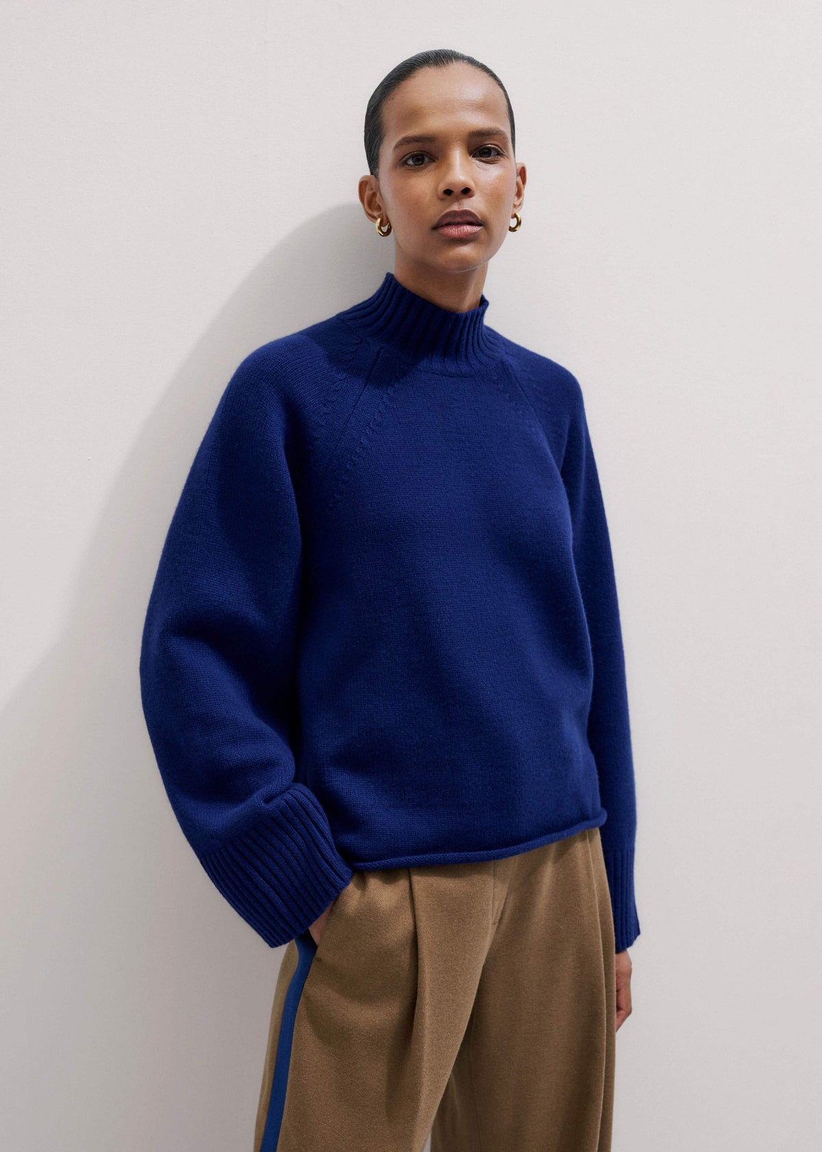 ME+EM Clothing Blue High Neck Relaxed Raglan Sweater