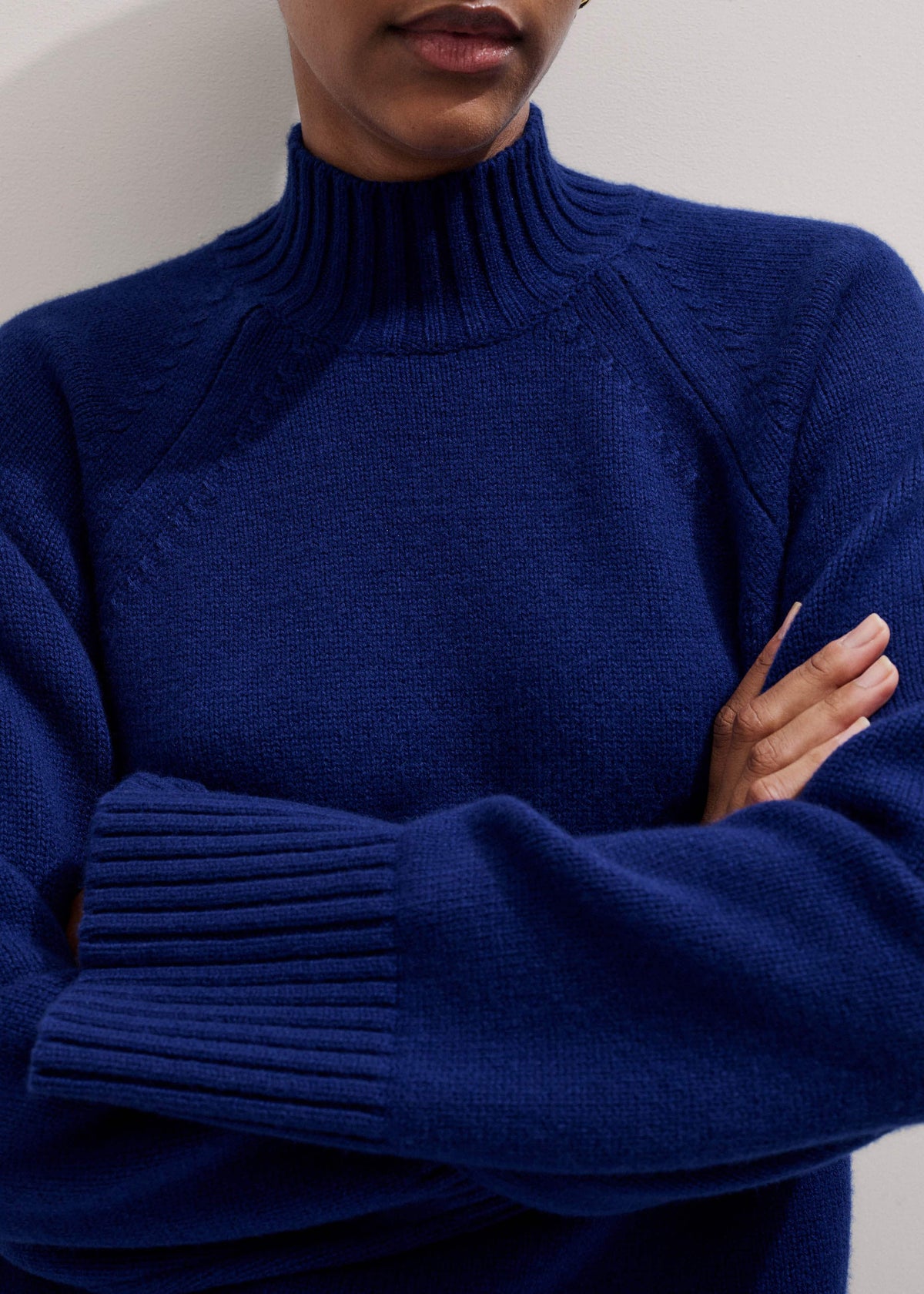 ME+EM Clothing Blue High Neck Relaxed Raglan Sweater