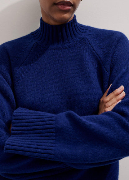 ME+EM Clothing Blue High Neck Relaxed Raglan Sweater