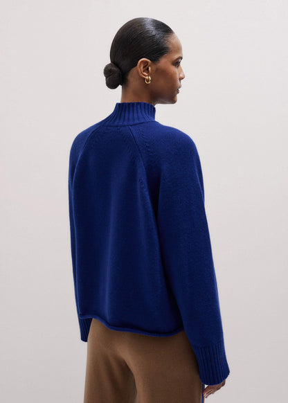 ME+EM Clothing Blue High Neck Relaxed Raglan Sweater
