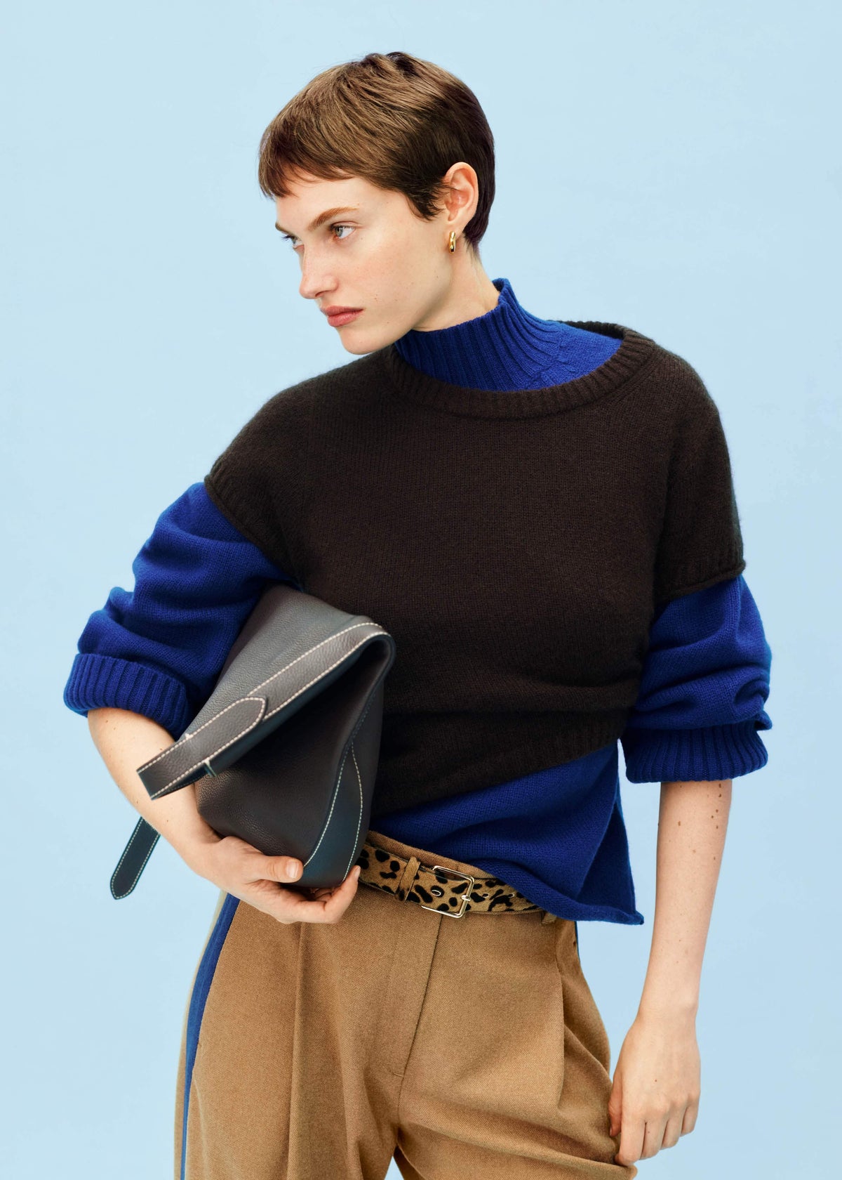 ME+EM Clothing Blue High Neck Relaxed Raglan Sweater