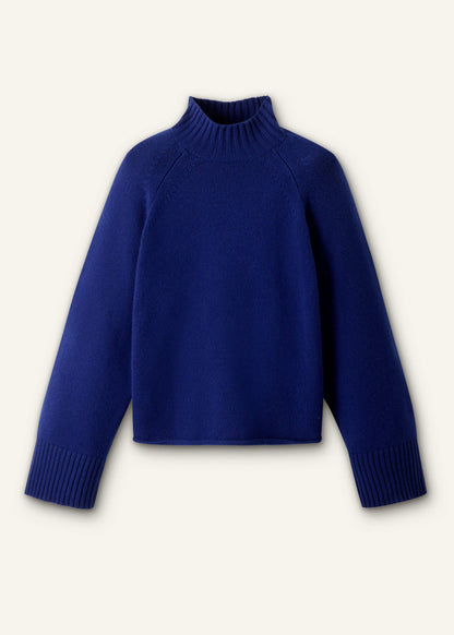 ME+EM Clothing Blue High Neck Relaxed Raglan Sweater