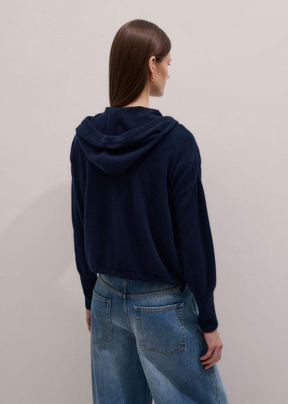 ME+EM Clothing Dark Navy Cashmere Drop Shoulder Box Crop Hoodie