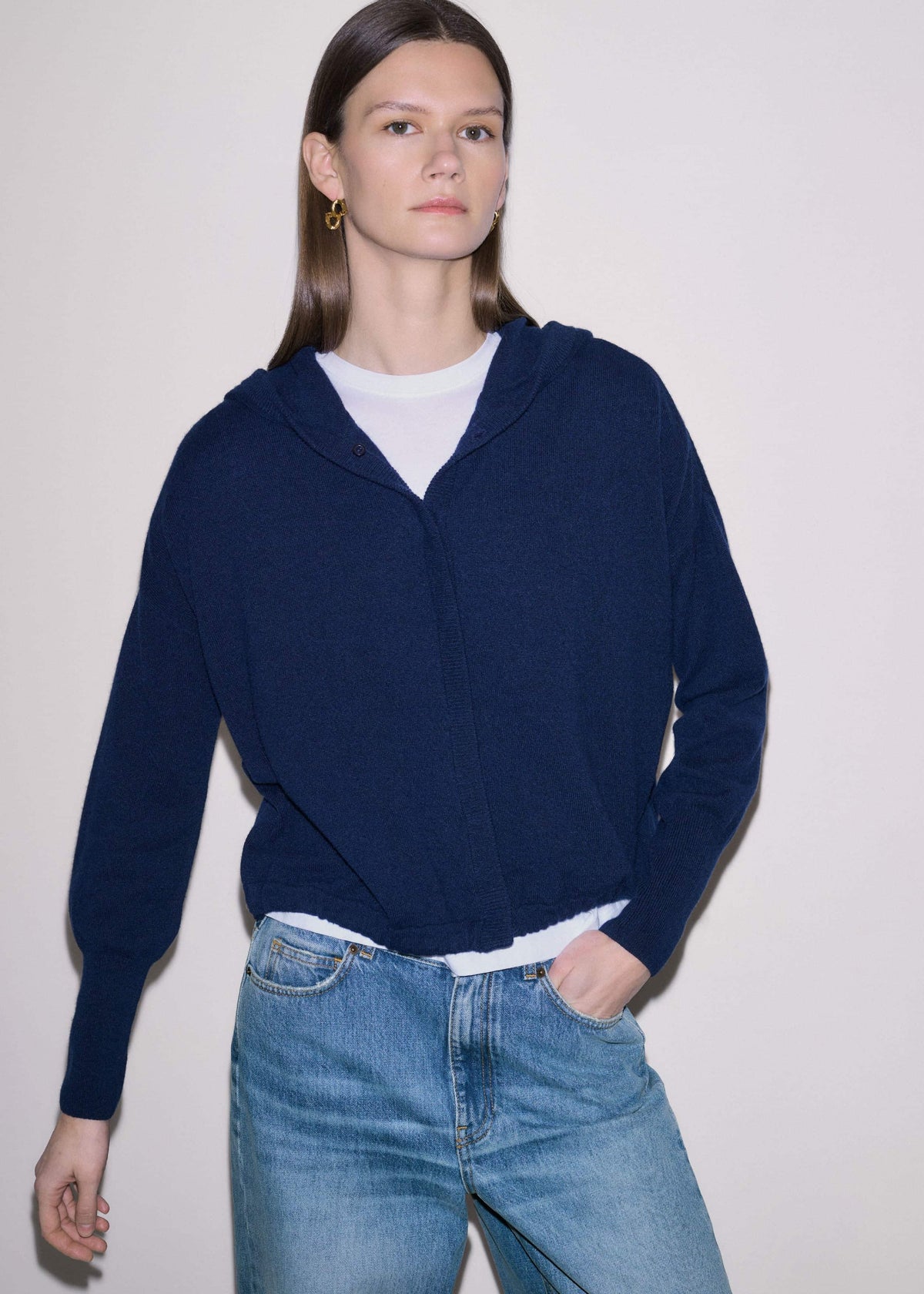 ME+EM Clothing Dark Navy Cashmere Drop Shoulder Box Crop Hoodie