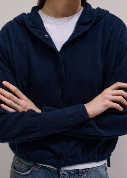 ME+EM Clothing Dark Navy Cashmere Drop Shoulder Box Crop Hoodie