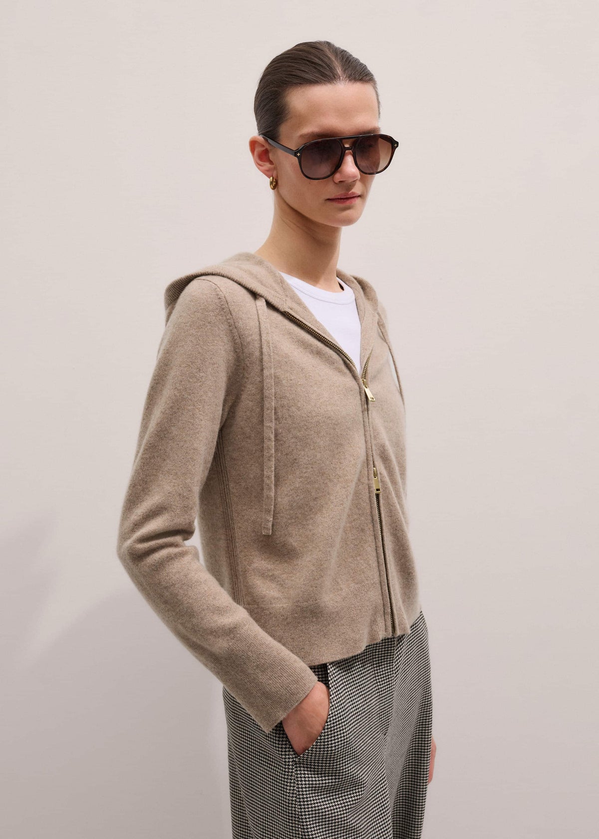 ME+EM Clothing Light Brown Cashmere Two-Way Zip Straight Hoodie