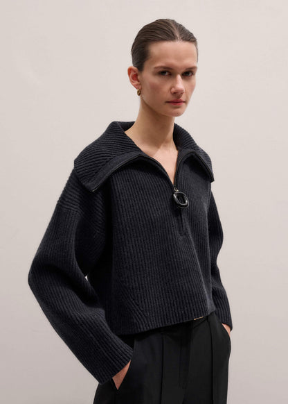 ME+EM Clothing Grey Relaxed Fly Neck Zip Jumper