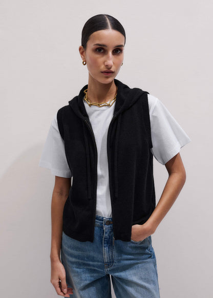 ME+EM Clothing Black Cashmere Sleeveless Relaxed Zip Hoodie