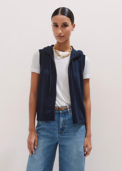 ME+EM Clothing Navy Icon Cashmere Sleeveless Blazer Hoodie | Knitwear