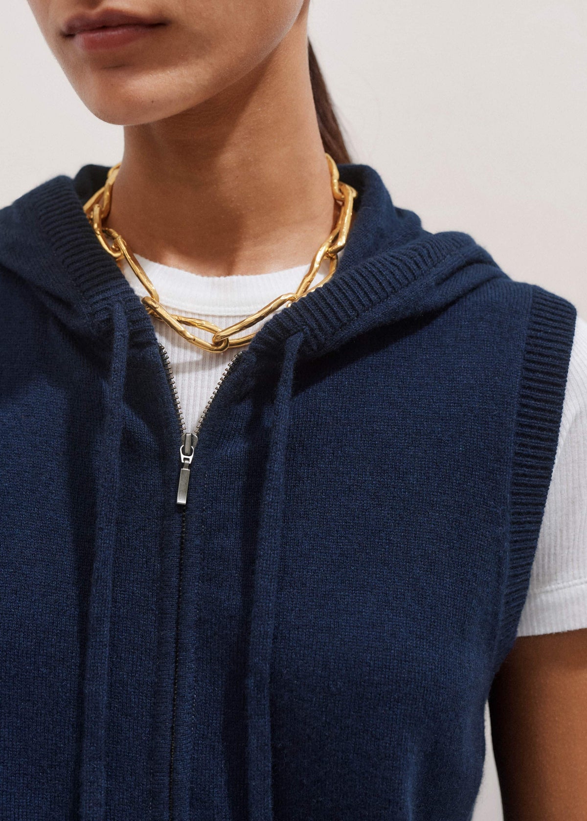 ME+EM Clothing Navy Icon Cashmere Sleeveless Blazer Hoodie | Knitwear
