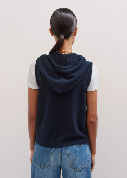 ME+EM Clothing Navy Icon Cashmere Sleeveless Blazer Hoodie | Knitwear
