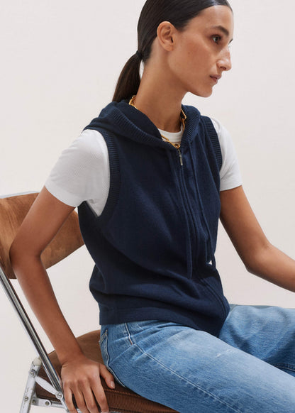 ME+EM Clothing Navy Icon Cashmere Sleeveless Blazer Hoodie | Knitwear