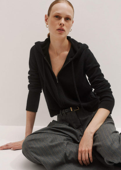 ME+EM Clothing Black Cashmere Relaxed Fit Box Zip Hoodie