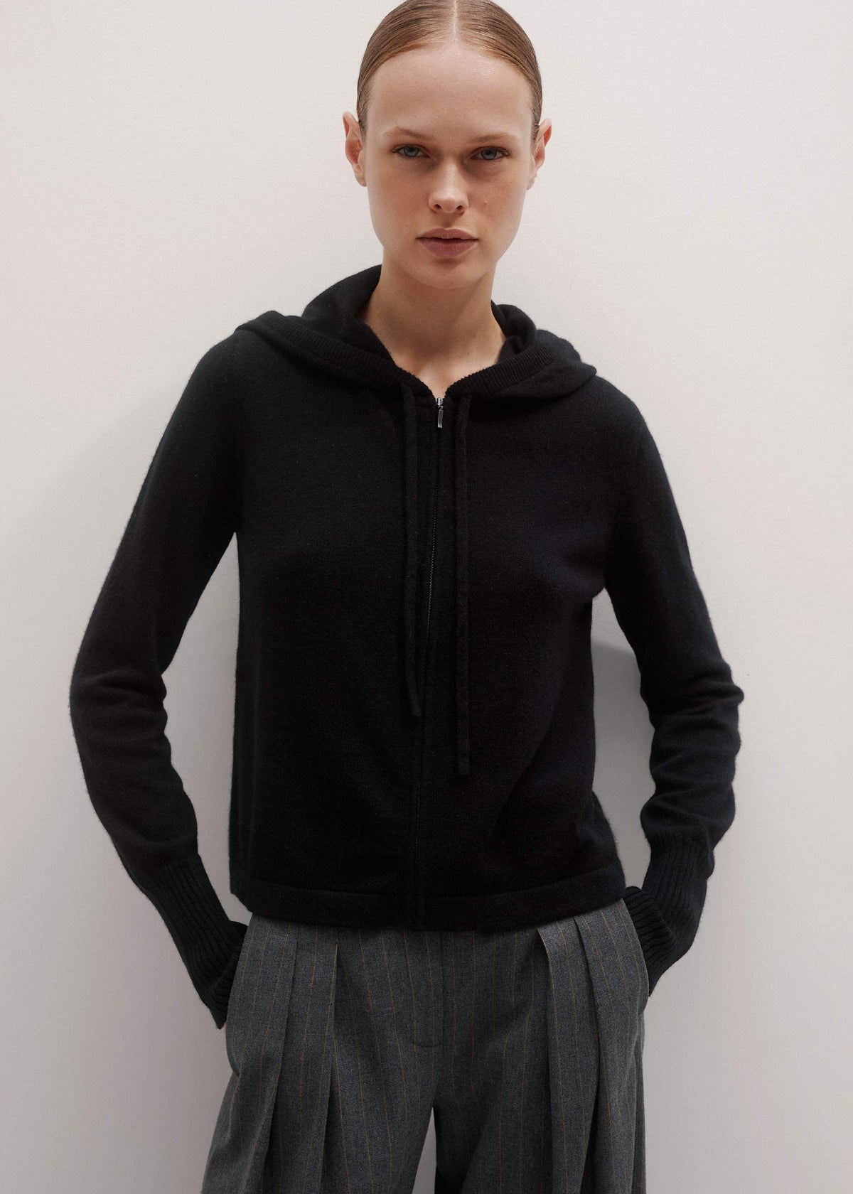 ME+EM Clothing Black Cashmere Relaxed Fit Box Zip Hoodie